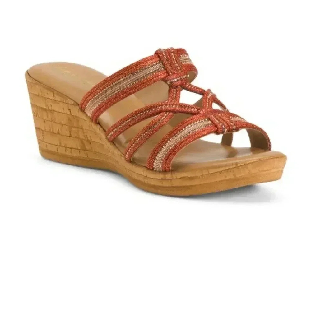 Made In Italy Raffia And Bling Wedge Sandals